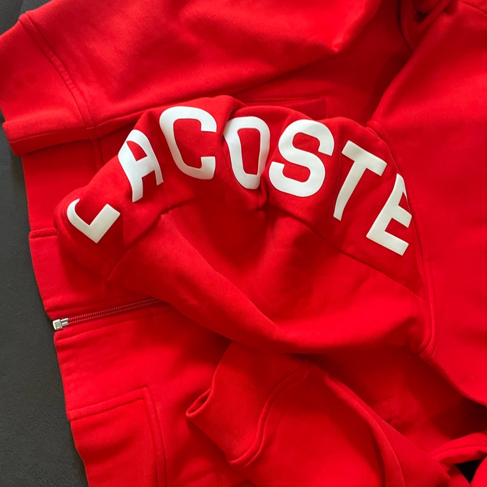 Men Red Lacoste Zip-Up Hoodie Sweatshirt size M